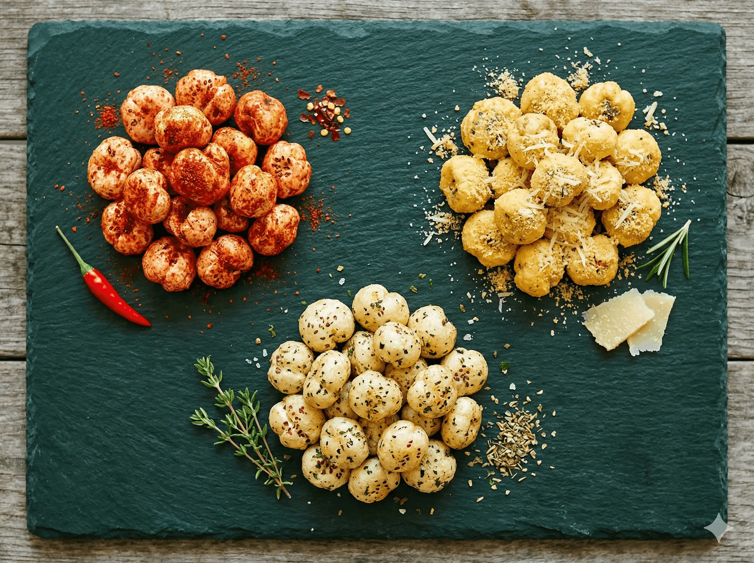 Flavored makhana varieties — gourmet peri-peri, cheese and herb fox nut snacks