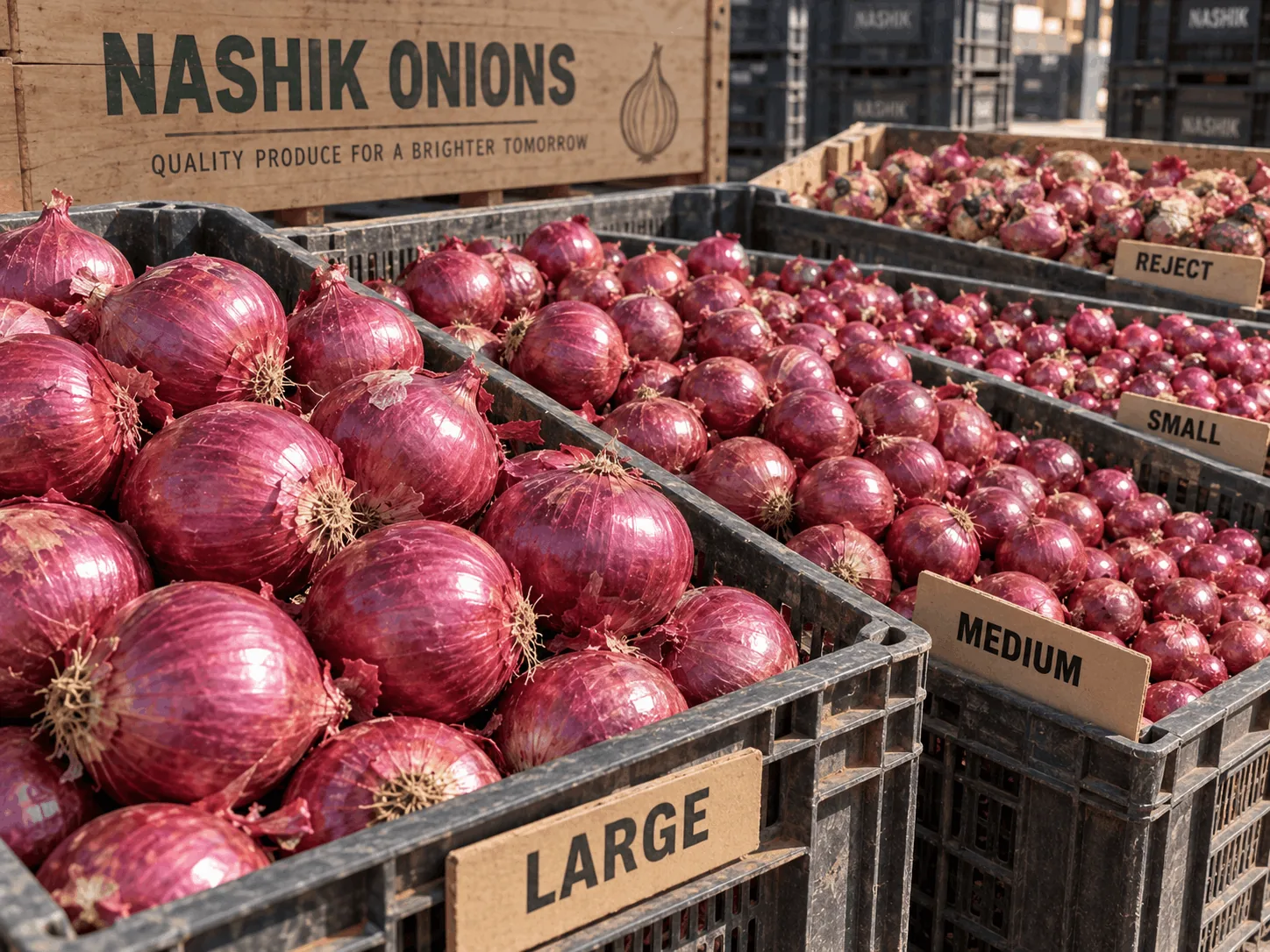 Graded red onion sorted by size
