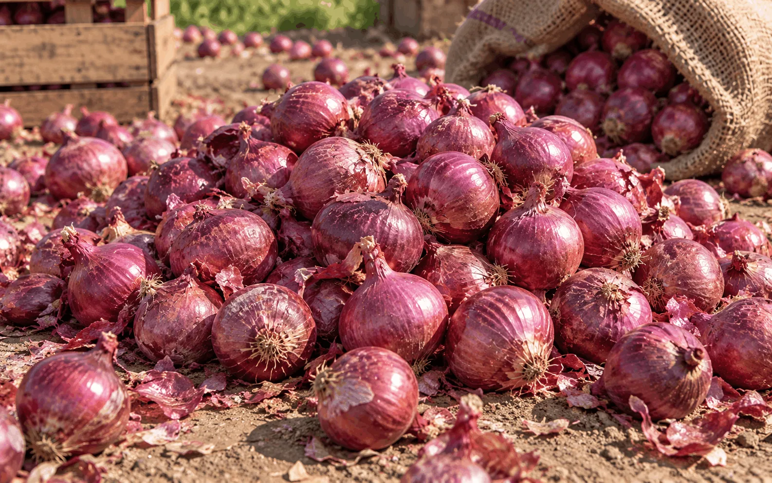Graded Nashik red onions in crates